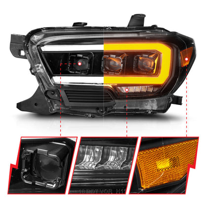 ANZO LED Projector Headlight w/ Light Bar & Sequential Turn | Toyota Tacoma (16-23) (111562)