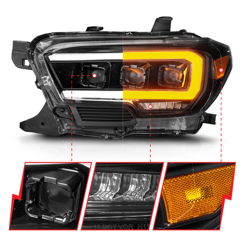 ANZO LED Projector Headlight w/ Light Bar & Sequential Turn | Toyota Tacoma (16-23) (111562)