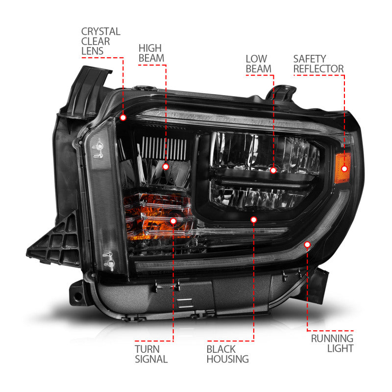 ANZO LED Crystal Headlight Set w/ Switchback Black Housing w/ DRL | Toyota Tundra (14-17) (111531)