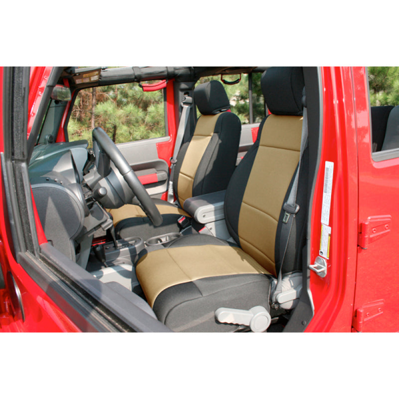 Rugged Ridge Neoprene Front Seat Covers: Fits Most Jeep Wrangler Models (2007-2018) - Tan/Black