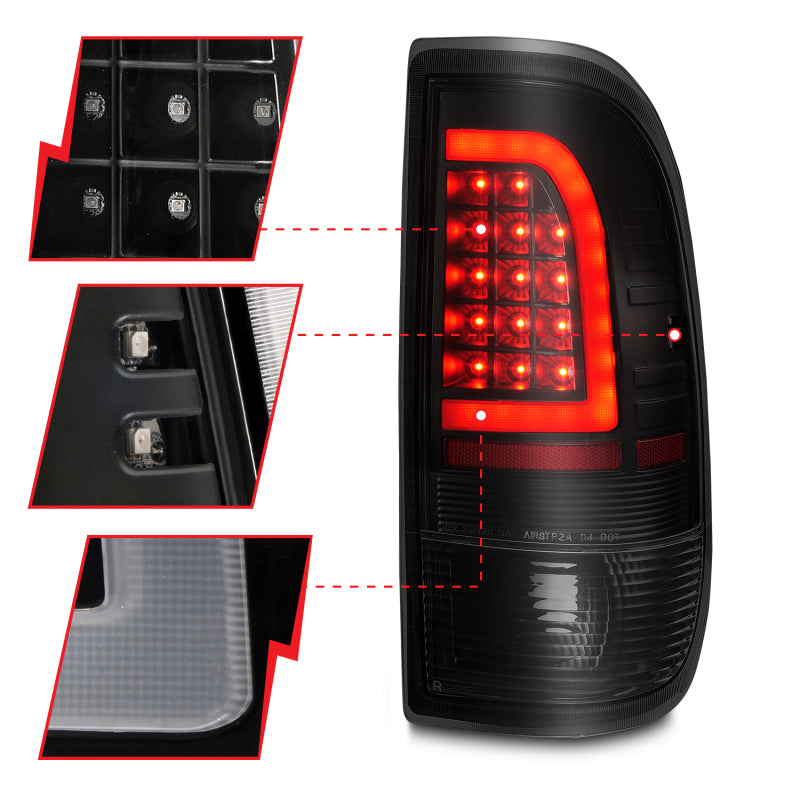 ANZO LED Tail Light Assembly w/ Light Bar Black Housing Smoke Lens | Ford F-150 (97-03) (311378)