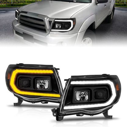 ANZO Projector Headlight Set w/ Light Bar Switchback Black Housing | Toyota Tacoma (05-11) (111564)