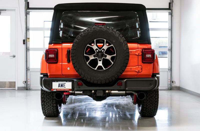 AWE Tread Edition Axleback Dual Exhaust Diamond Black Tips (REAR): Jeep Wrangler JL 2018-2024 2.0/3.6L