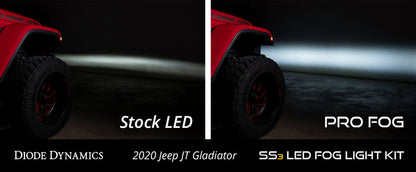 Diode Dynamics SS3 Sport LED Fog Light Kit Amber Backlit White (FRONT): Jeep Wrangler JK 2007-2018 / JL 2018-26 / Gladiator JT 2020-24 10th Anniversary Metal Bumper