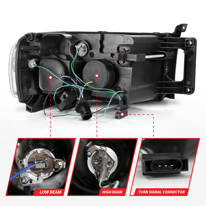 ANZO Projector Headlights w/ Halo (Black): Dodge Ram 1500 2002 - 2005