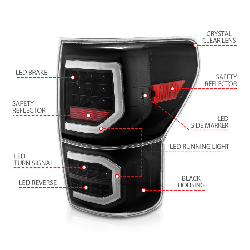 ANZO LED Tail Light Assembly Black Housing w/ Clear Lens Pair | Toyota Tundra (07-13) (311336)