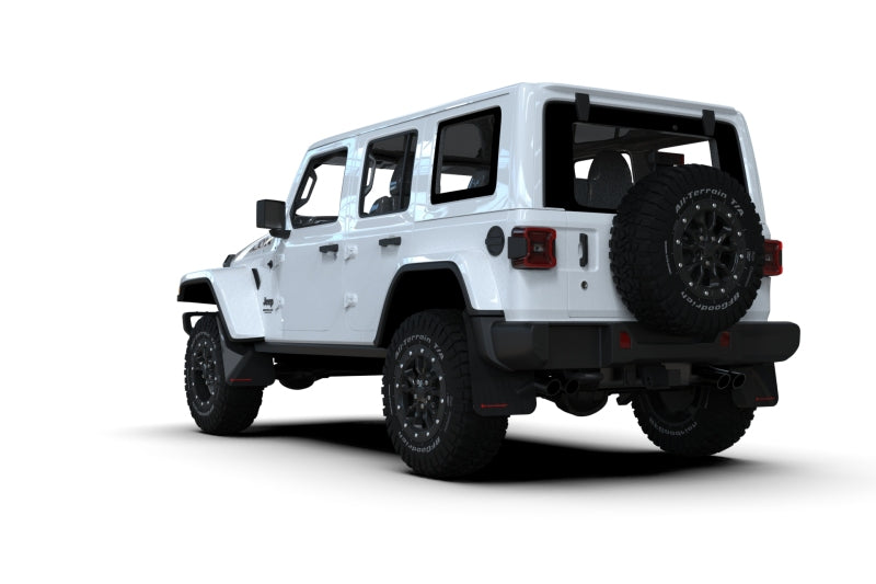 Rally Armor 2018+ Jeep Wrangler Rubicon JL Black UR Mud Flap w/ Metallic Black Logo | Jeep Wrangler JL (18-25) (MF124-UR-BLK-MBK)
