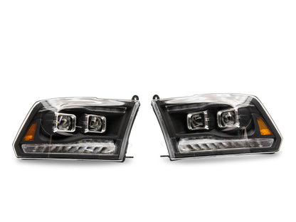Raxiom Black LED Projector Headlights w/ Switchback (F&R): Dodge Ram / Ram 1500 (02-18)