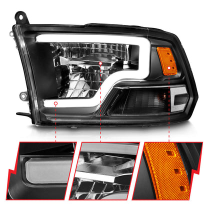ANZO Full LED Square Projector Headlights (Chrome/Black Amber): Dodge Ram 1500 2009 - 2018