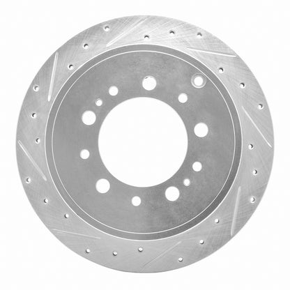 R1 Concepts Rear Left Drilled & Slotted Silver Brake Rotor | Toyota Land Cruiser (14-18 / 19-21 / 07-09 / 10-13)