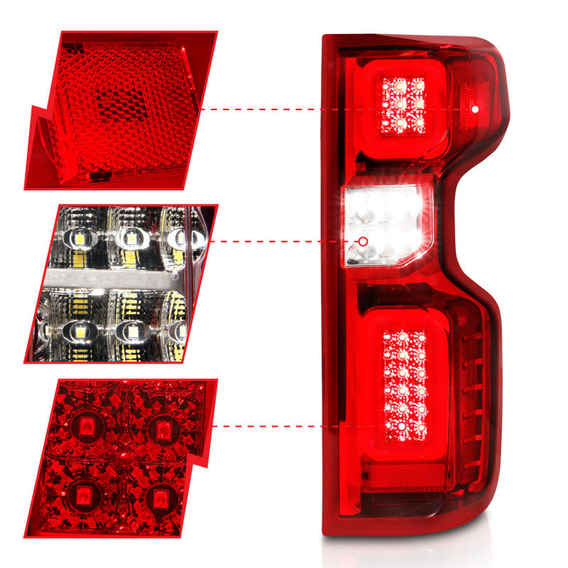 ANZO LED Tail Light Assembly Chrome/Red | Chevy Silverado 19-21 (311419)