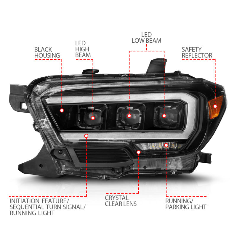 ANZO LED Projector Headlight w/ Light Bar & Sequential Turn | Toyota Tacoma (16-23) (111562)