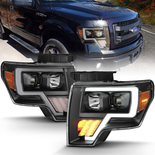 ANZO Projector Headlight Set Light Bar G4 H.L. Black Amber Pair | Ford F-150 (09-14) (111445)