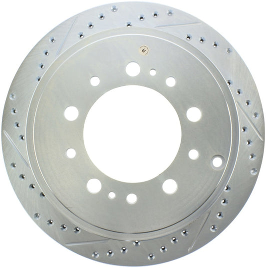 StopTech Drilled & Slotted Rear Passenger-Side Brake Rotor | Toyota Tundra (14-18, 19-21, 07-09, 10-13) (227.44157R)