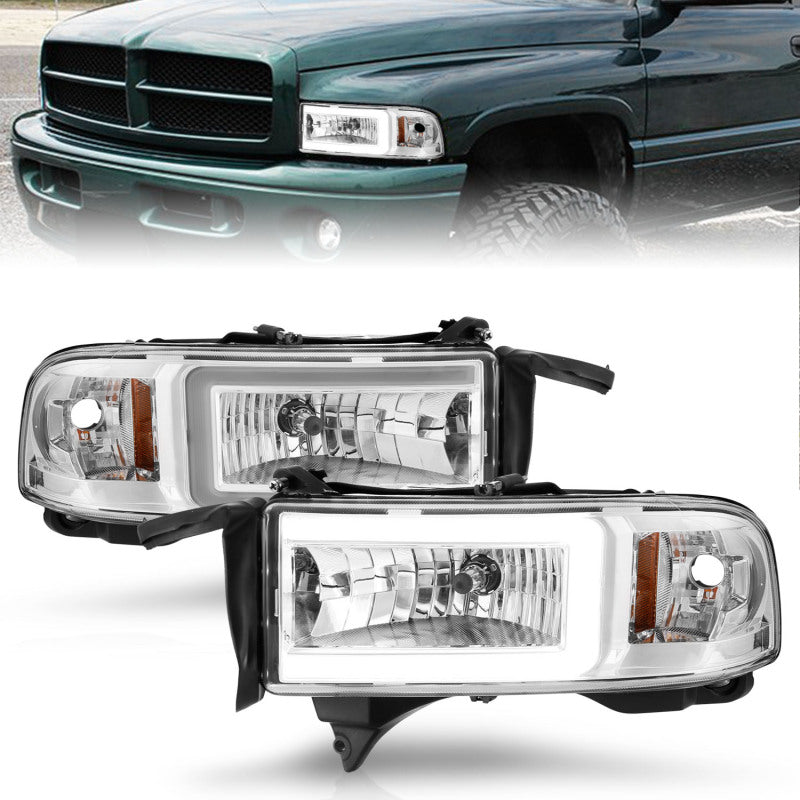 ANZO Crystal Headlights w/ Light Bar (Chrome): Dodge Ram 1994 - 2002 (1500, 2500, 3500)