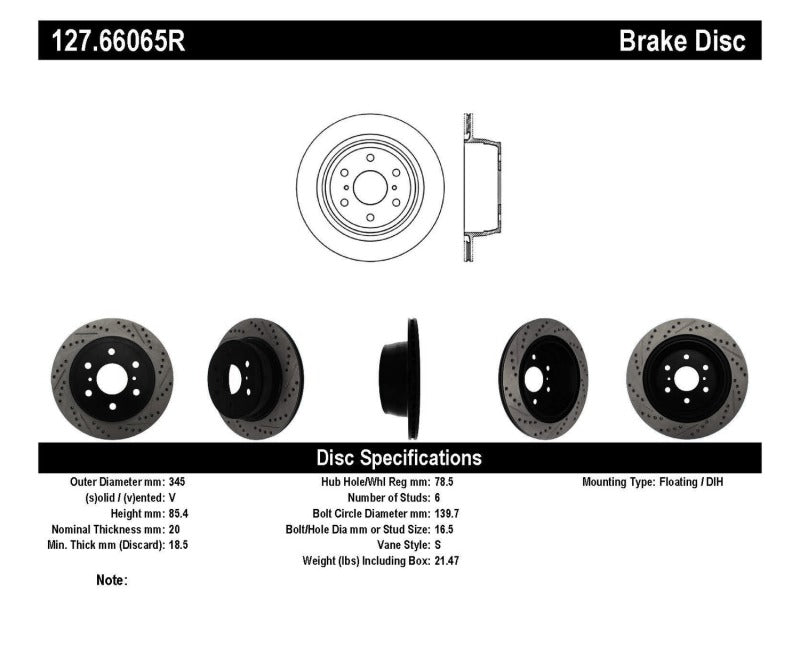 StopTech Rear Drilled Disc Brake Rotor | Chevrolet Silverado 1500 (19-26) / GMC Sierra 1500 (19-26) (127.66065R)