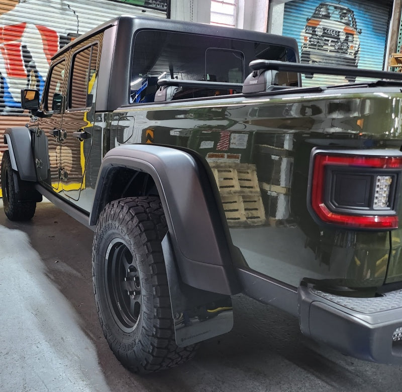 Rally Armor Black Mud Flap: Jeep Gladiator 2020-2024 w/ Metallic Black Logo