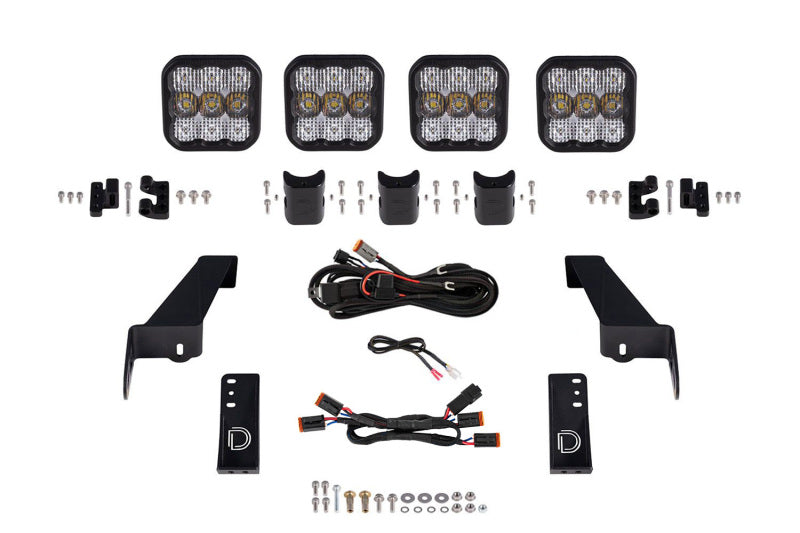Diode Dynamics SS5 4-Pod CrossLink Grille Lightbar Kit Pro White (F&R): Jeep Wrangler JL 2018-26 / Gladiator JT 2020-24
