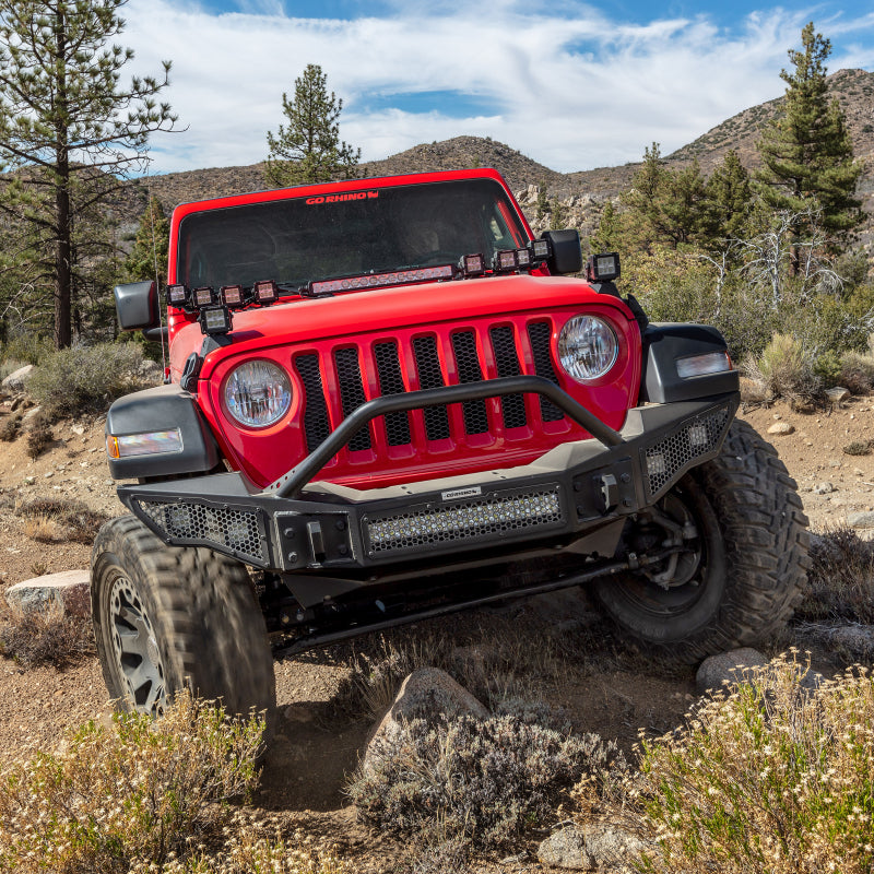Go Rhino Rockline Full Width Front Bumper w/ Overrider (FRONT): Jeep Wrangler / Gladiator (07-26)