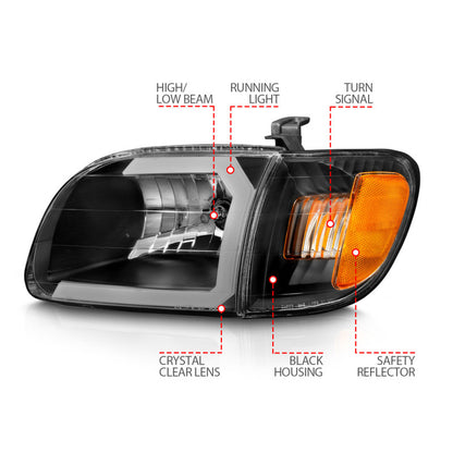 ANZO Crystal Headlight Set w/ Light Bar Black w/ Corner Light | Toyota Tundra (00-04) (111579)