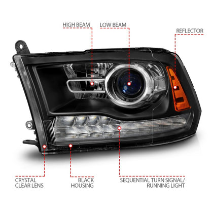ANZO Sequential LED Plank Headlights (PAIR): Fits Dodge / Ram (02-18) - Matte Black
