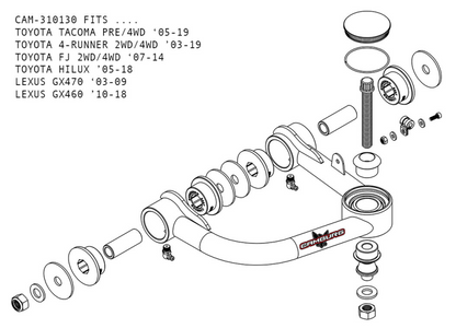Camburg Toyota Tacoma / 4Runner / FJ 1.25in Uniball Upper Arms w/ Covers | Toyota 4Runner (20-24,06-09,14-19), Tacoma (12-15,20-23)
