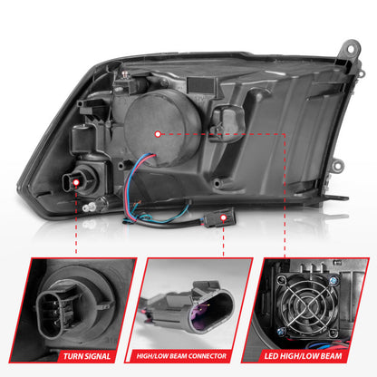 ANZO Full LED Square Projector Headlights (Chrome/Black Amber): Dodge Ram 1500 2009 - 2018