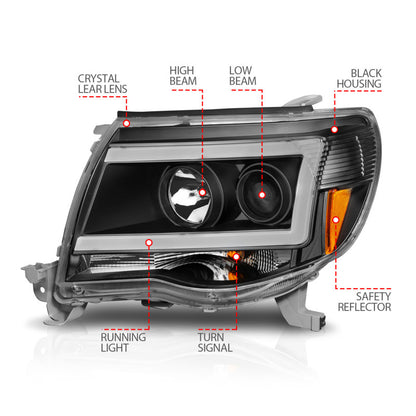 ANZO Projector Headlight Set w/ C Light Bar | Toyota Tacoma (05-11) (111517)