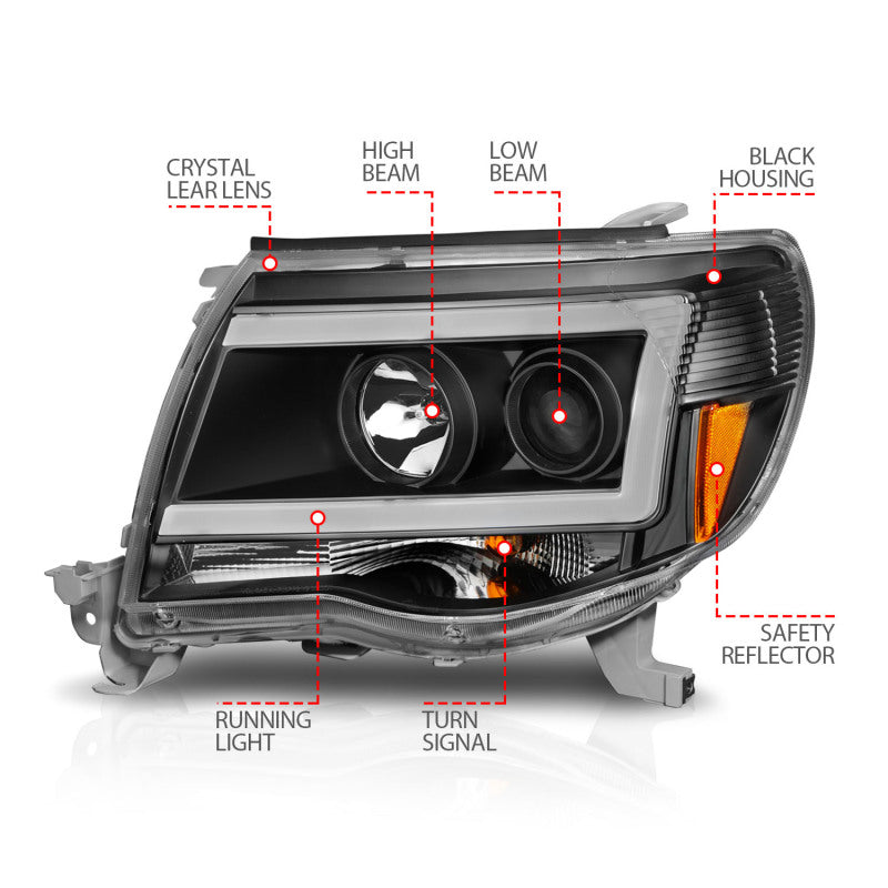 ANZO Projector Headlight Set w/ C Light Bar | Toyota Tacoma (05-11) (111517)