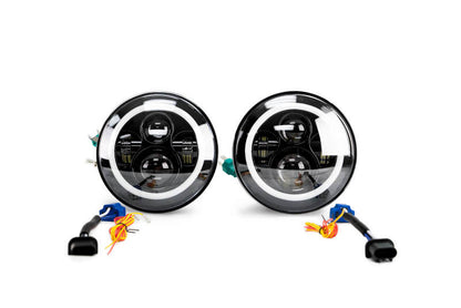 DV8 Offroad LED Projector Headlights: Jeep Wrangler JK 2007-2018 w/ Angel Eyes