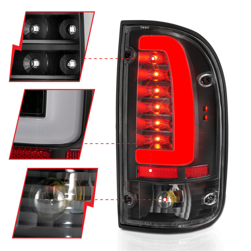 ANZO LED Tail Light Assembly Black Housing Clear Lens Rear Pair | Toyota Tacoma (95-04) (311353)