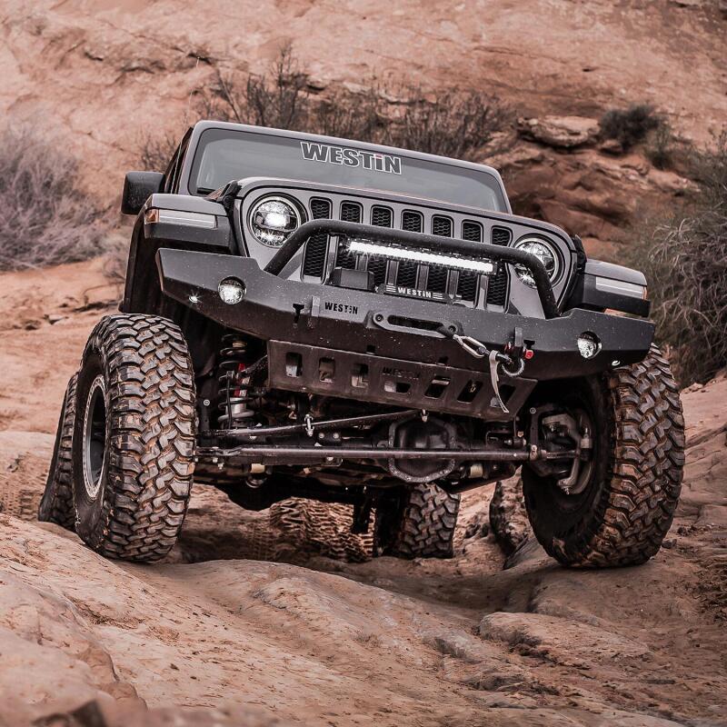 Westin Textured Black Full Width Front Bumper w/ Bull Bar: Jeep Gladiator (20-24) / Wrangler (18-24)
