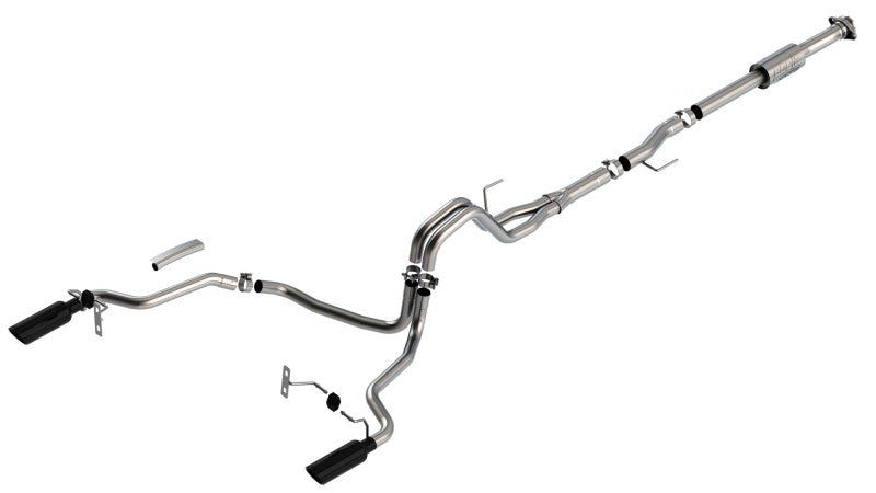 Borla 3" into dual 2.25" Cat-Back System | Ford F-150 (21) 2.7L/3.5L | Split Rear Exit Black Chrome Tips ATAK
