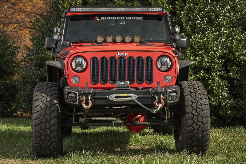 Rugged Ridge Arcus Front Bumper Set w/ Tray & Hooks: Jeep Wrangler (07-18) - Satin Black