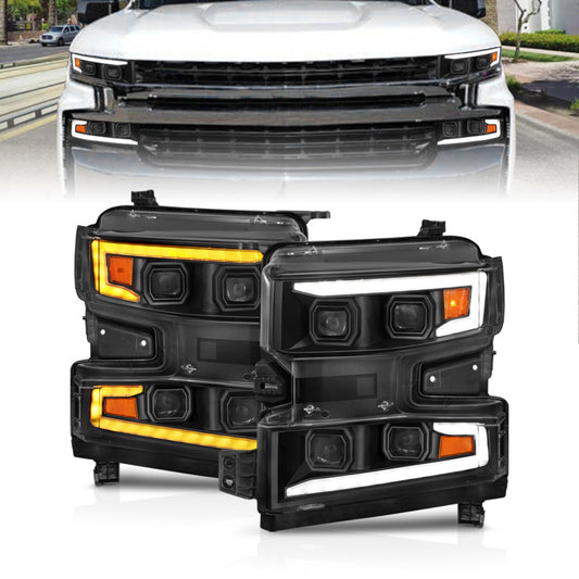ANZO LED Projector Headlight w/ Light Bar | Chevrolet Silverado 1500 (19-22) (111566-L)