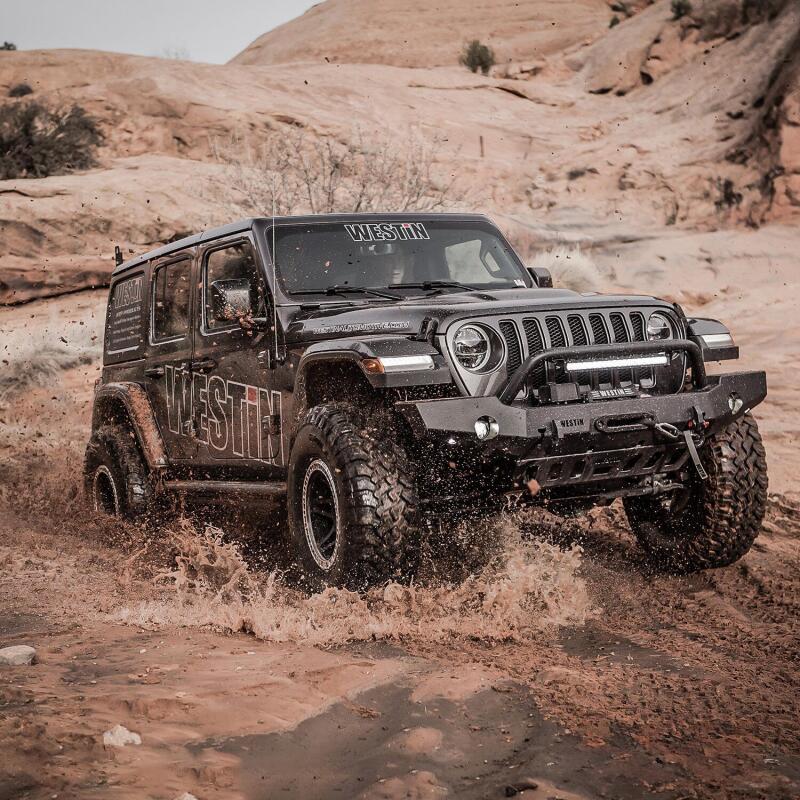 Westin Textured Black Full Width Front Bumper w/ Bull Bar: Jeep Gladiator (20-24) / Wrangler (18-24)