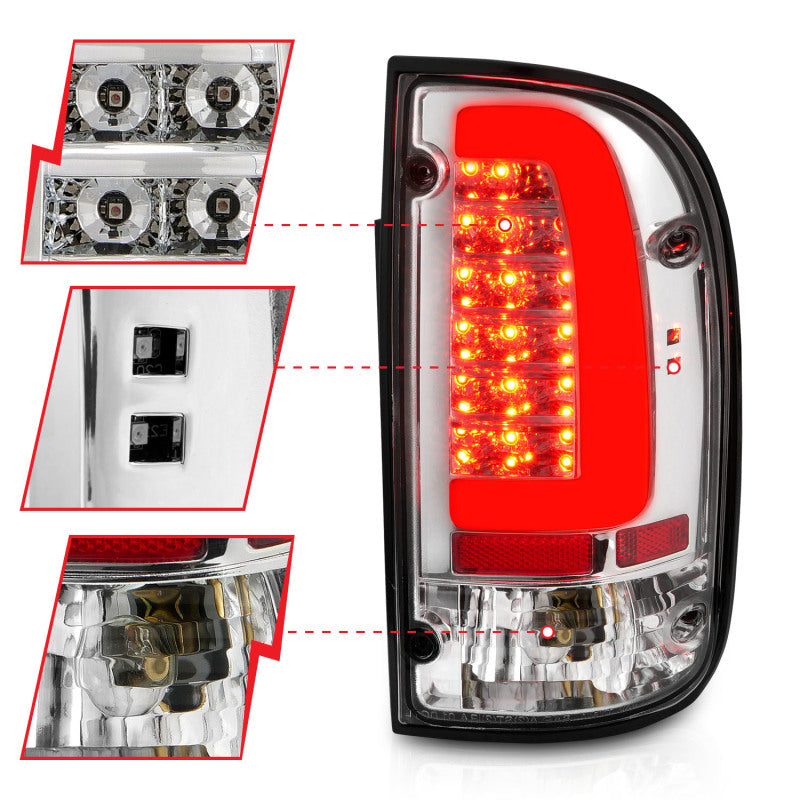 ANZO LED Tail Light Assembly Chrome Housing Clear Lens Pair | Toyota Tacoma (95-00) (311355)
