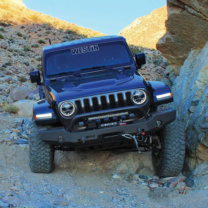 Westin Textured Black Full Width Front Bumper w/ Bull Bar: Jeep Gladiator (20-24) / Wrangler (18-24)