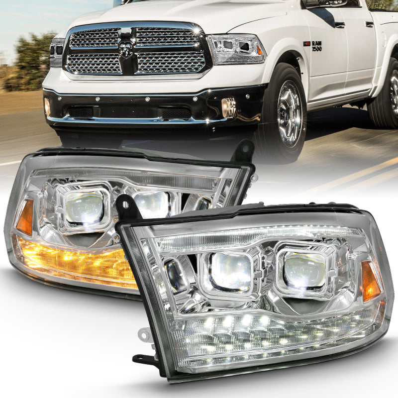 ANZO LED Projector Headlights Plank Style Switchback w/ Halo (Chrome): Dodge Ram 1500 2009 - 2018
