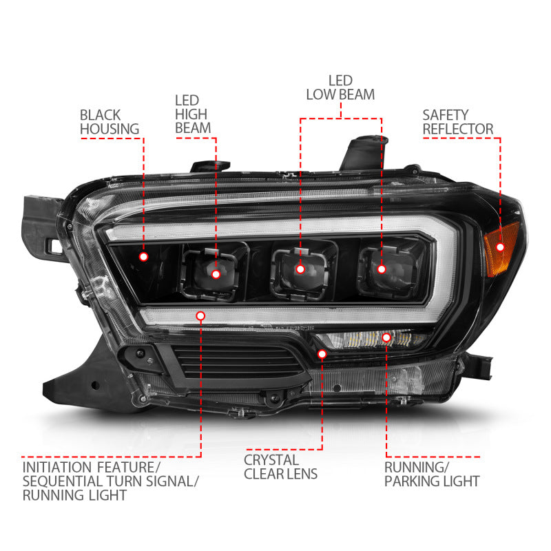 ANZO LED Projector Headlight w/ Light Bar & Sequential Turn | Toyota Tacoma (16-23) (111562)