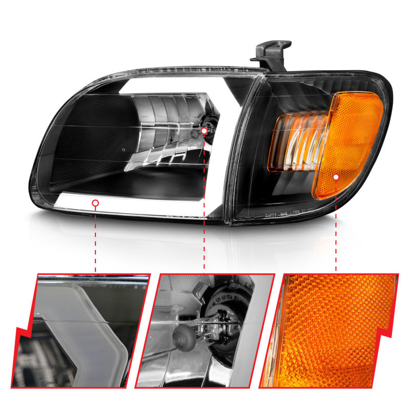 ANZO Crystal Headlight Set w/ Light Bar Black w/ Corner Light | Toyota Tundra (00-04) (111579)