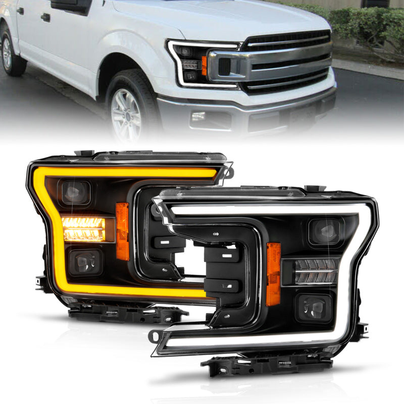 ANZO LED Projector Headlight w/ Light Bar Switchback Sequential Black | Ford F-150 (18-20) (111570)