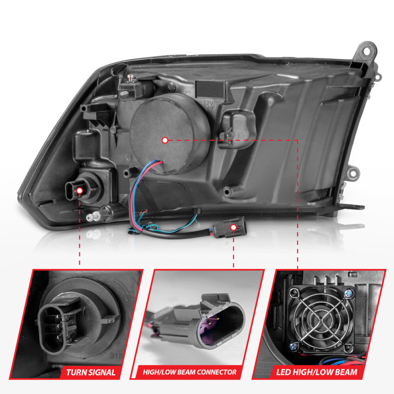 ANZO Full LED Square Projector Headlights (Chrome/Black Amber): Dodge Ram 1500 2009 - 2018