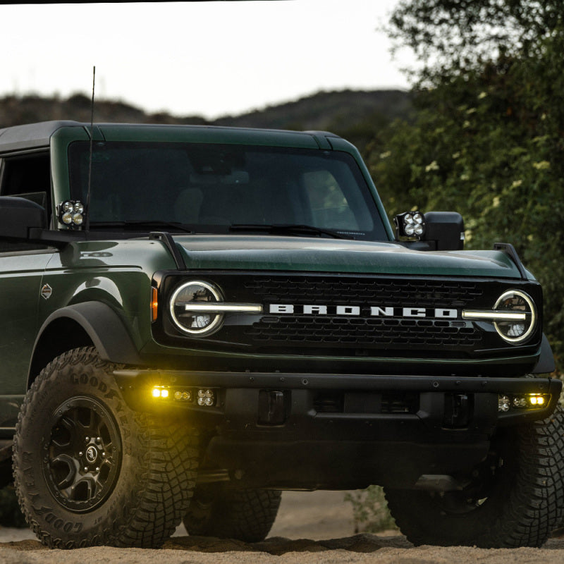 Baja Designs Ford Bronco w/Steel Bumper S2 SAE Sportsmen Fog Pocket Light Kit - Amber | Ford Bronco (21-22) (448178)