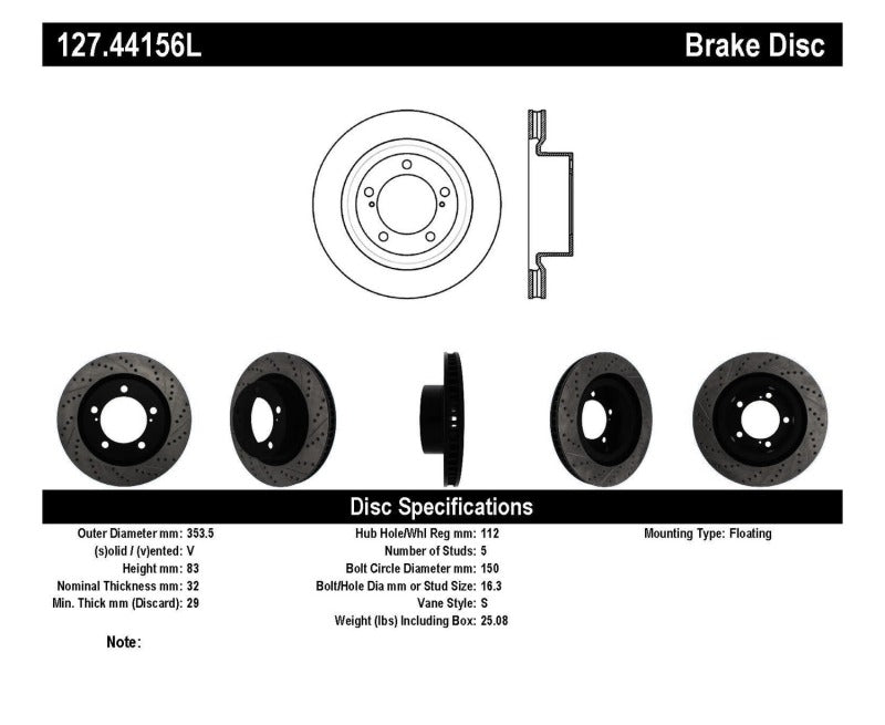 StopTech Front Left Slotted & Drilled Rotor | Toyota Tundra / Sequoia (14-21) (127.44156L)