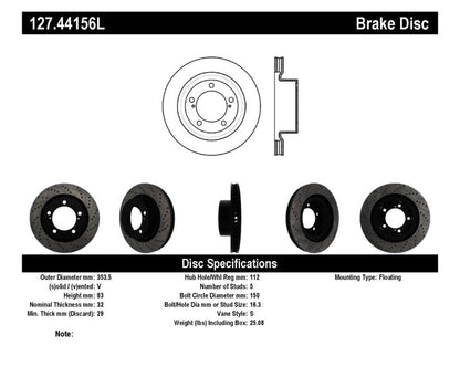 StopTech Front Left Slotted & Drilled Rotor | Toyota Tundra / Sequoia (14-21) (127.44156L)