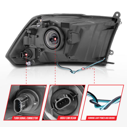 ANZO Crystal Headlights w/ Light Bar (Chrome): Dodge Ram 2009 - 2018 (1500, 2500, 3500)