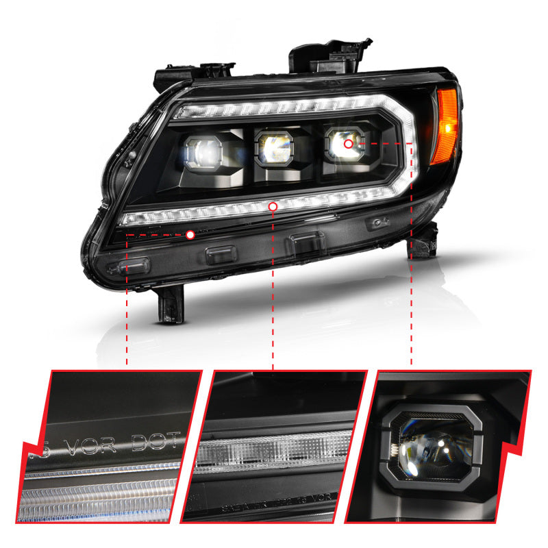 ANZO LED DRL Projector Headlight w/ Sequential Light Bar | Chevy Colorado (15-22) (111634)