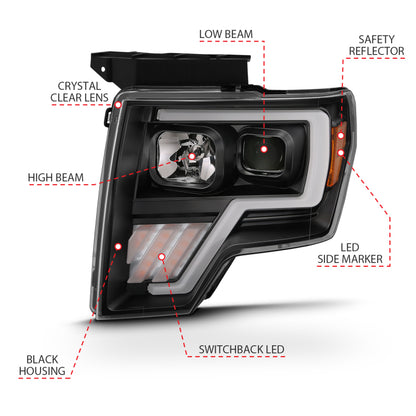 ANZO Projector Headlight Set w/Halo w/Switchback G4 Black w/Amber | Ford F-150 (09-13) (111469)