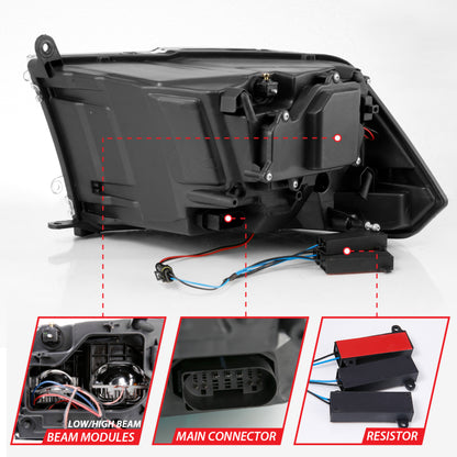 ANZO LED Projector Headlights Plank Style Switchback w/ Halo (Black): Dodge Ram 1500 2009 - 2018